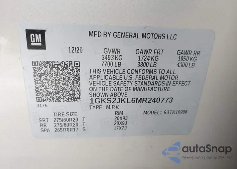 2021 GMC Yukon Xl 4Wd Denali from USA, damaged, VIN 1GKS2JKL6MR240773